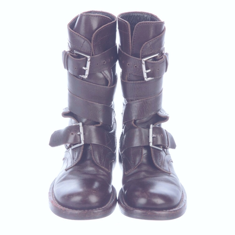 Celine dark brown leather buckle strap boots